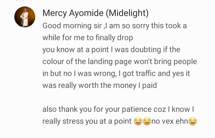 Mercy Ayomide Landing Page Testimony